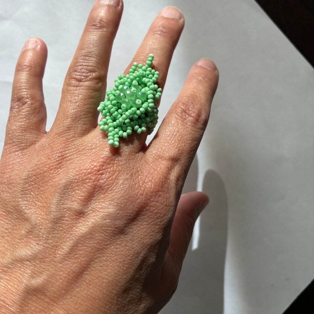 Artisan Seed Bead Turquoise Color Ring